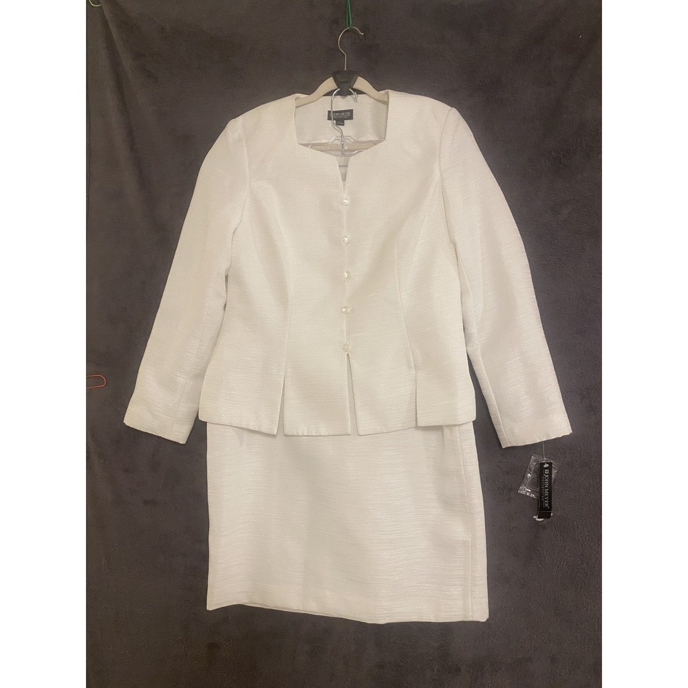 John Meyer Skirt Suit Womens 12 White Blazer Jacket Pencil Career Dressy NWT Set